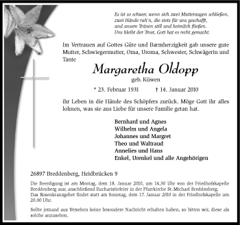 Traueranzeige von Margaretha Oldopp von Neue Osnabrücker Zeitung GmbH & Co. KG