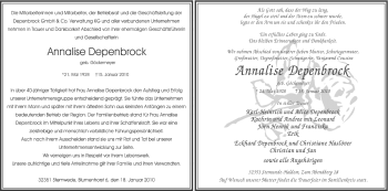 Traueranzeige von Annalise Depenbrock von Neue Osnabrücker Zeitung GmbH & Co. KG