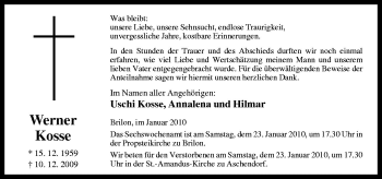 Traueranzeige von Werner Kosse von Neue Osnabrücker Zeitung GmbH & Co. KG