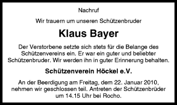 Traueranzeige von Klaus Bayer von Neue Osnabrücker Zeitung GmbH & Co. KG