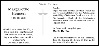 Traueranzeige von Margarethe Hensen von Neue Osnabrücker Zeitung GmbH & Co. KG