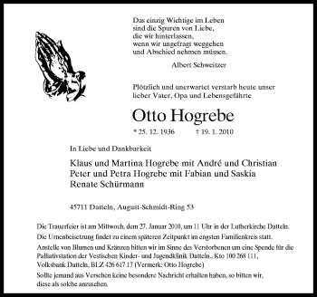 Traueranzeige von Otto Hogrebe von Neue Osnabrücker Zeitung GmbH & Co. KG