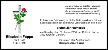 Traueranzeige von Elisabeth Foppe von Neue Osnabrücker Zeitung GmbH & Co. KG