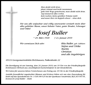 Traueranzeige von Josef Buller von Neue Osnabrücker Zeitung GmbH & Co. KG