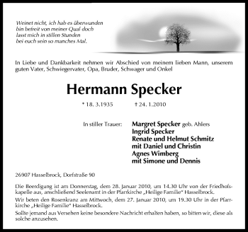 Traueranzeige von Hermann Specker von Neue Osnabrücker Zeitung GmbH & Co. KG