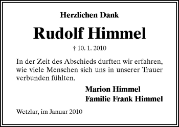 Traueranzeige von Rudolf Himmel von Neue Osnabrücker Zeitung GmbH & Co. KG