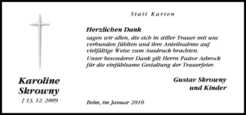 Traueranzeige von Karoline Skrowny von Neue Osnabrücker Zeitung GmbH & Co. KG