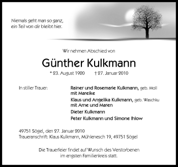 Traueranzeige von Günther Kulkmann von Neue Osnabrücker Zeitung GmbH & Co. KG