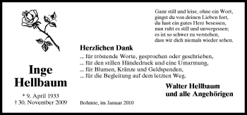 Traueranzeige von Inge Hellbaum von Neue Osnabrücker Zeitung GmbH & Co. KG