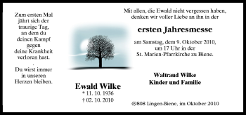 Traueranzeige von Ewald Wilke von Neue Osnabrücker Zeitung GmbH & Co. KG
