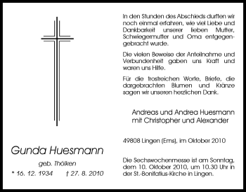 Traueranzeige von Gunda Huesmann von Neue Osnabrücker Zeitung GmbH & Co. KG