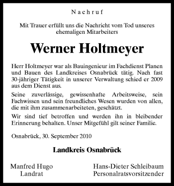 Traueranzeige von Werner Holtmeyer von Neue Osnabrücker Zeitung GmbH & Co. KG