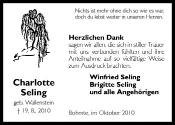 Traueranzeige von Charlotte Seling von Neue Osnabrücker Zeitung GmbH & Co. KG