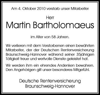 Traueranzeige von Martin Bartholomaeus von Neue Osnabrücker Zeitung GmbH & Co. KG