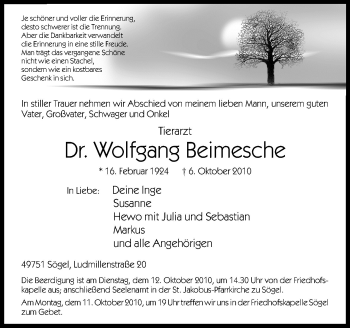 Traueranzeige von Wolfgang Beimesche von Neue Osnabrücker Zeitung GmbH & Co. KG