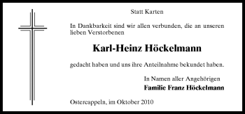 Traueranzeige von Karl-Heinz Höckelmann von Neue Osnabrücker Zeitung GmbH & Co. KG