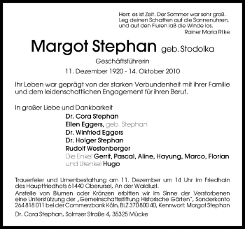 Traueranzeige von Margot Stephan von Neue Osnabrücker Zeitung GmbH & Co. KG