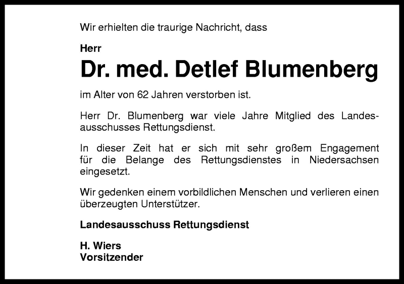  Traueranzeige für Detlef Blumenberg vom 23.10.2010 aus Neue Osnabrücker Zeitung GmbH & Co. KG