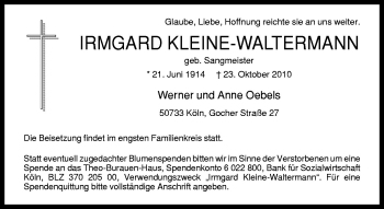 Traueranzeige von Irmgard Kleine Waltermann von Neue Osnabrücker Zeitung GmbH & Co. KG