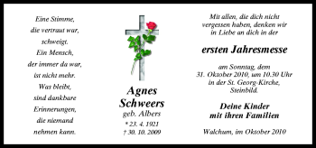 Traueranzeige von Agnes Schweers von Neue Osnabrücker Zeitung GmbH & Co. KG