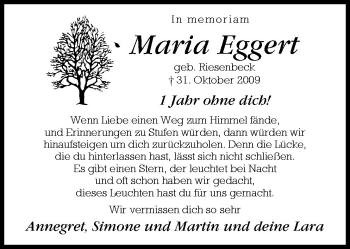 Traueranzeige von Maria Eggert von Neue Osnabrücker Zeitung GmbH & Co. KG