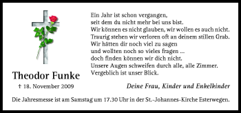 Traueranzeige von Theodor Funke von Neue Osnabrücker Zeitung GmbH & Co. KG
