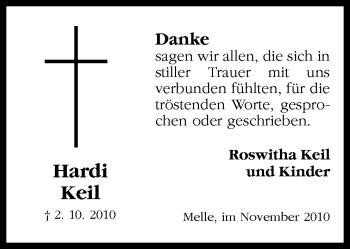 Traueranzeige von Hardi Keil von Neue Osnabrücker Zeitung GmbH & Co. KG