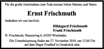 Traueranzeige von Ernst Frischmuth von Neue Osnabrücker Zeitung GmbH & Co. KG