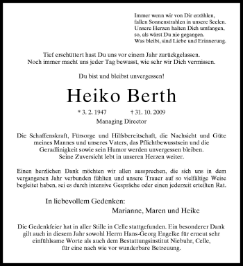 Traueranzeige von Berth Heiko von Neue Osnabrücker Zeitung GmbH & Co. KG