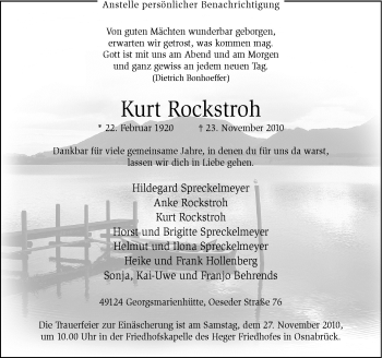 Traueranzeige von Kurth Rockstroh von Neue Osnabrücker Zeitung GmbH & Co. KG