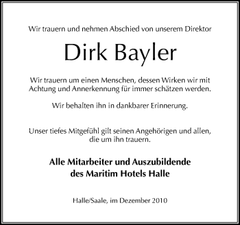 Traueranzeige von Dirk Bayler von Neue Osnabrücker Zeitung GmbH & Co. KG