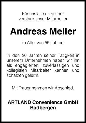 Traueranzeige von Andreas Meller von Neue Osnabrücker Zeitung GmbH & Co. KG