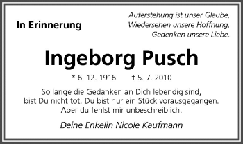 Traueranzeige von Ingeborg Pusch von Neue Osnabrücker Zeitung GmbH & Co. KG