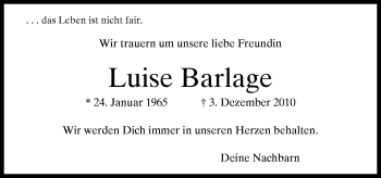 Traueranzeige von Luise Barlage von Neue Osnabrücker Zeitung GmbH & Co. KG