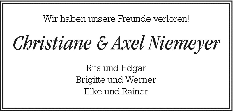  Traueranzeige für Axel und Christiane Niemeyer vom 15.12.2010 aus Neue Osnabrücker Zeitung GmbH & Co. KG