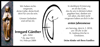 Traueranzeige von Irmgard Günther von Neue Osnabrücker Zeitung GmbH & Co. KG
