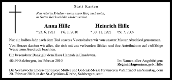 Traueranzeige von Anna & Heinrich Hille von Neue Osnabrücker Zeitung GmbH & Co. KG