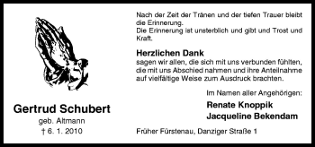 Traueranzeige von Gertrud Schubert von Neue Osnabrücker Zeitung GmbH & Co. KG