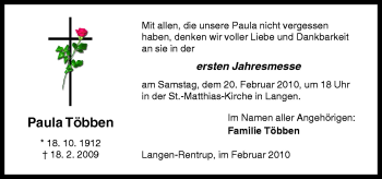 Traueranzeige von Paula Többen von Neue Osnabrücker Zeitung GmbH & Co. KG