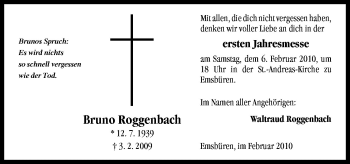 Traueranzeige von Bruno Roggenbach von Neue Osnabrücker Zeitung GmbH & Co. KG