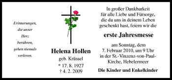 Traueranzeige von Helena Hollen von Neue Osnabrücker Zeitung GmbH & Co. KG