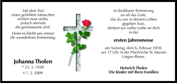 Traueranzeige von Johanna Tholen von Neue Osnabrücker Zeitung GmbH & Co. KG