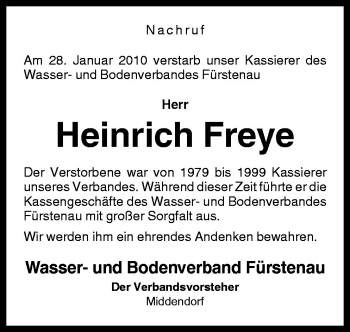 Traueranzeige von Heinrich Freye von Neue Osnabrücker Zeitung GmbH & Co. KG