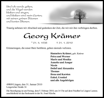 Traueranzeige von Georg Krämer von Neue Osnabrücker Zeitung GmbH & Co. KG