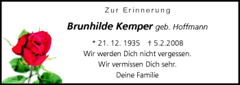 Traueranzeige von Brunhilde Kemper von Neue Osnabrücker Zeitung GmbH & Co. KG