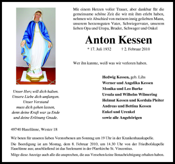 Traueranzeige von Anton Kesse von Neue Osnabrücker Zeitung GmbH & Co. KG