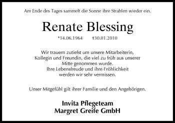 Traueranzeige von Renate Blessing von Neue Osnabrücker Zeitung GmbH & Co. KG