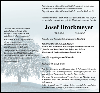 Traueranzeige von Josef Brockmeyer von Neue Osnabrücker Zeitung GmbH & Co. KG