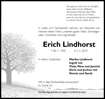 Traueranzeige von Erich Lindhorst von Neue Osnabrücker Zeitung GmbH & Co. KG