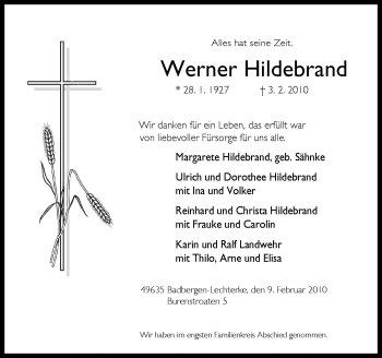 Traueranzeige von Werner Hildebrand von Neue Osnabrücker Zeitung GmbH & Co. KG